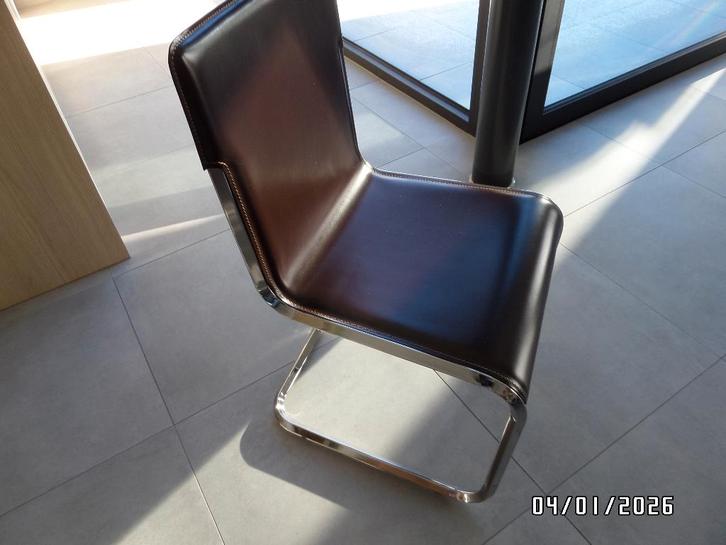 4 design stoelen merk  Ligne Roset, Maison & Meubles, Chaises, Cuir, Métal, Brun, Enlèvement