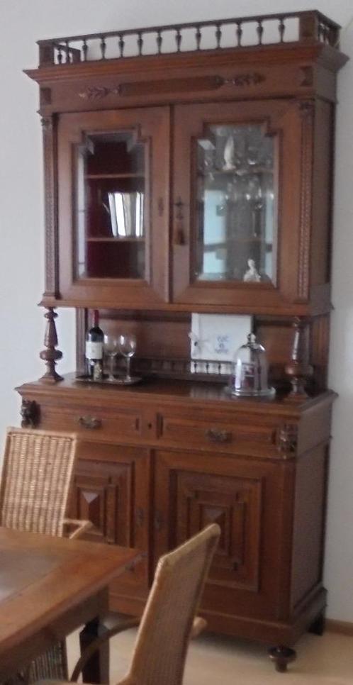 Te koop: antieke vitrine kast met deuren & lades, Maison & Meubles, Armoires | Vitrines, Utilisé, 200 cm ou plus, 150 à 200 cm