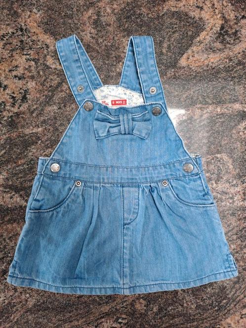 Mt 6 m jeansalopettejurkje met strik, Kinderen en Baby's, Babykleding | Maat 68, Zo goed als nieuw, Meisje, Jurkje of Rokje, Ophalen of Verzenden