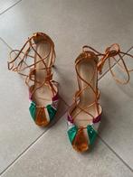 Oranje/groen metallic kleurige sandalen met hak Diamantique, Diamantique, Oranje, Zo goed als nieuw, Sandalen of Muiltjes
