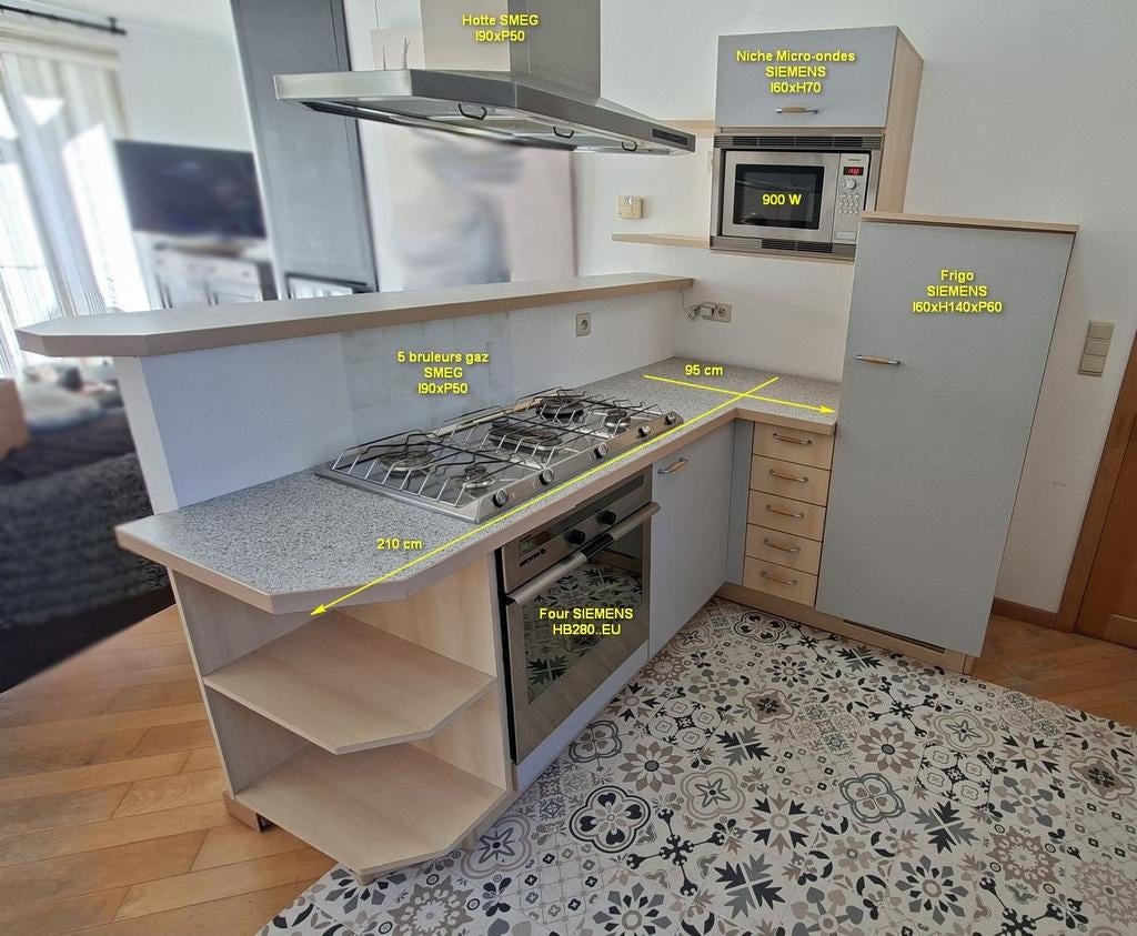 Cuisine équipée, bon état, avec electros Smeg et Siemens, Huis en Inrichting, Keuken | Complete keukens, Gebruikt, Ophalen