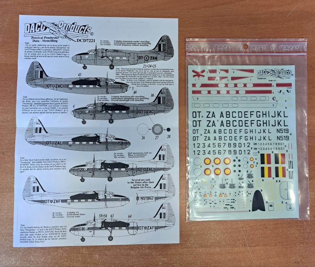 1/72 DACO DECALS -PERCIVAL PEMBROKE, Overige merken, 1:72 tot 1:144, Ophalen of Verzenden, Zo goed als nieuw