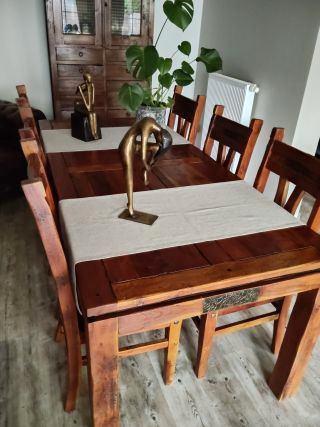 Massieve Teakhouten Eetkamer met 6 Stoelen, Huis en Inrichting, Tafels | Eettafels, Gebruikt, 50 tot 100 cm, 150 tot 200 cm, Vijf personen of meer