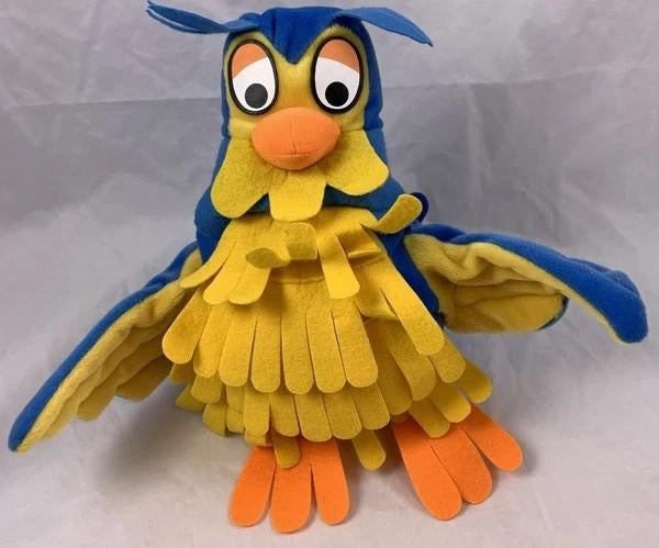 Interimage Fabeltjeskrant Meneer de Uil Handpop Knuffel 30cm, Overige merken, Overige typen, Blauw, Zo goed als nieuw