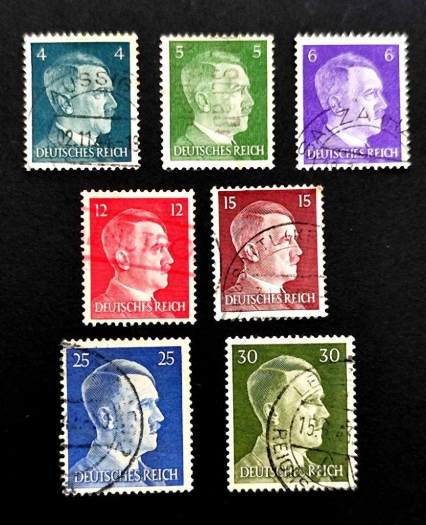 Deutsches Reich: 7X verschillende A.Hitler 01/08/1941, Timbres & Monnaies, Timbres | Europe | Allemagne, Enlèvement ou Envoi, Autres périodes