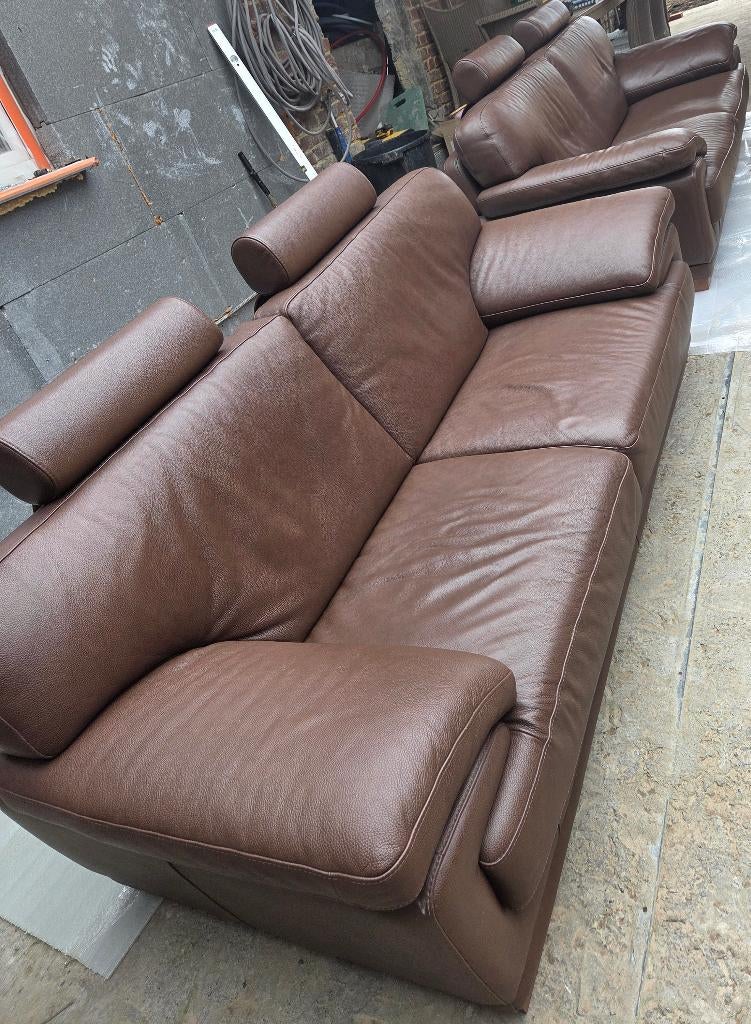 2 lederen zetels, Maison & Meubles, Canapés | Salons, 200 à 250 cm, Banc droit, Comme neuf, Enlèvement