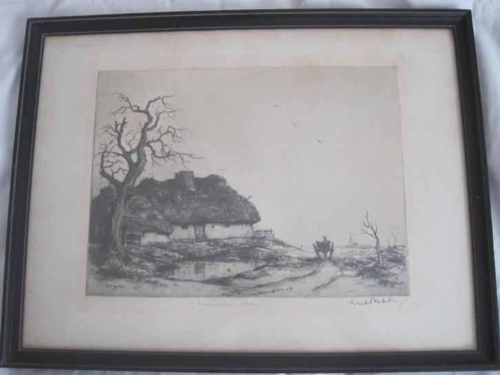 Mooie offsetdruk Dirk Baksteen, Antiek en Kunst, Kunst | Etsen en Gravures, Ets, Gesigneerd, Ingelijst, Dagelijks leven, 1950 - 1999