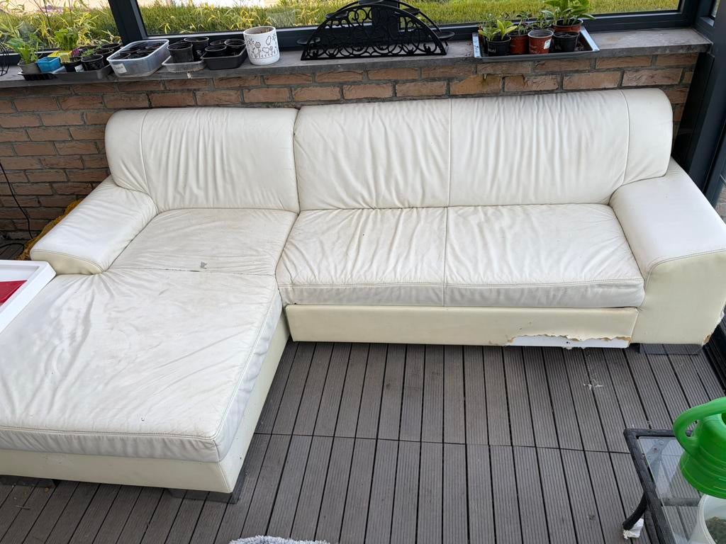 Canape lit cuir blanc, Jardin & Terrasse, Enlèvement, Utilisé