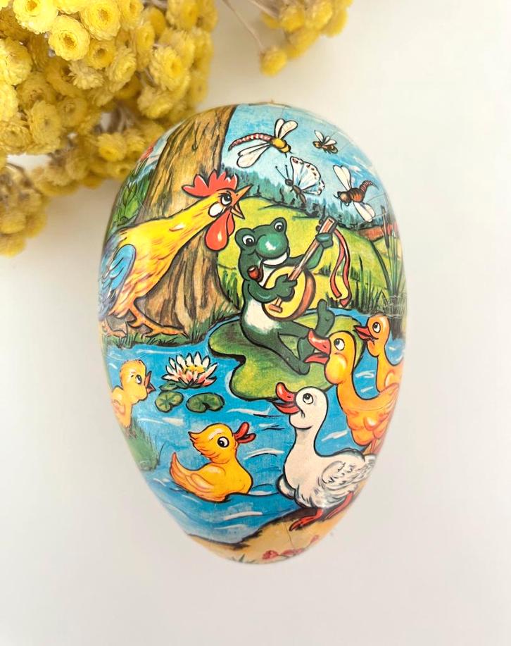 Boîte œuf en carton / papier mâché Coq, canard et grenouille, Divers, Pâques, Utilisé, Enlèvement ou Envoi