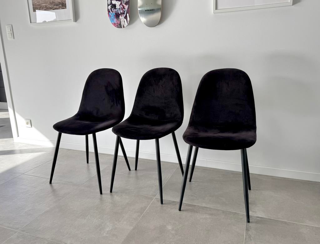 Lot de 6 chaises / Velour noir / Etat neuf, Maison & Meubles, Chaises, Enlèvement, Comme neuf, Noir, Tissus