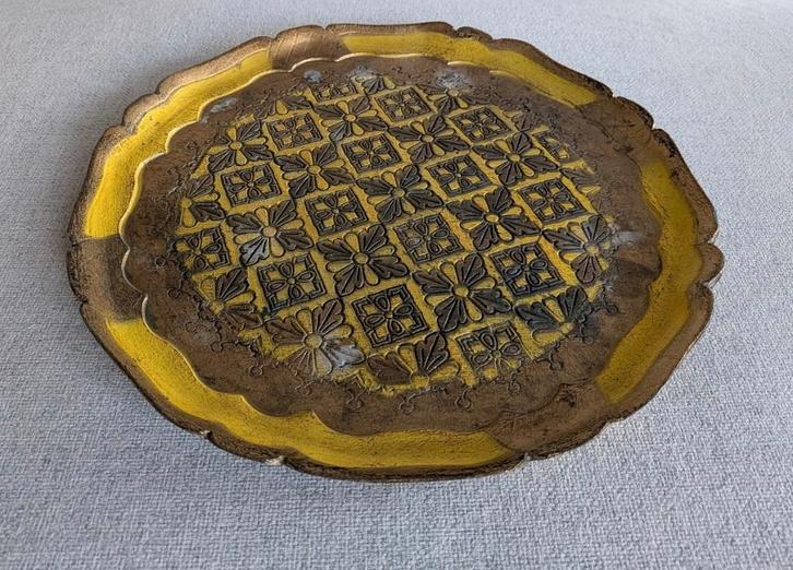 Klein decoratief Florentijns houten dienblad, Maison & Meubles, Accessoires pour la Maison | Plateaux, Utilisé, Bois, Rond, Enlèvement ou Envoi