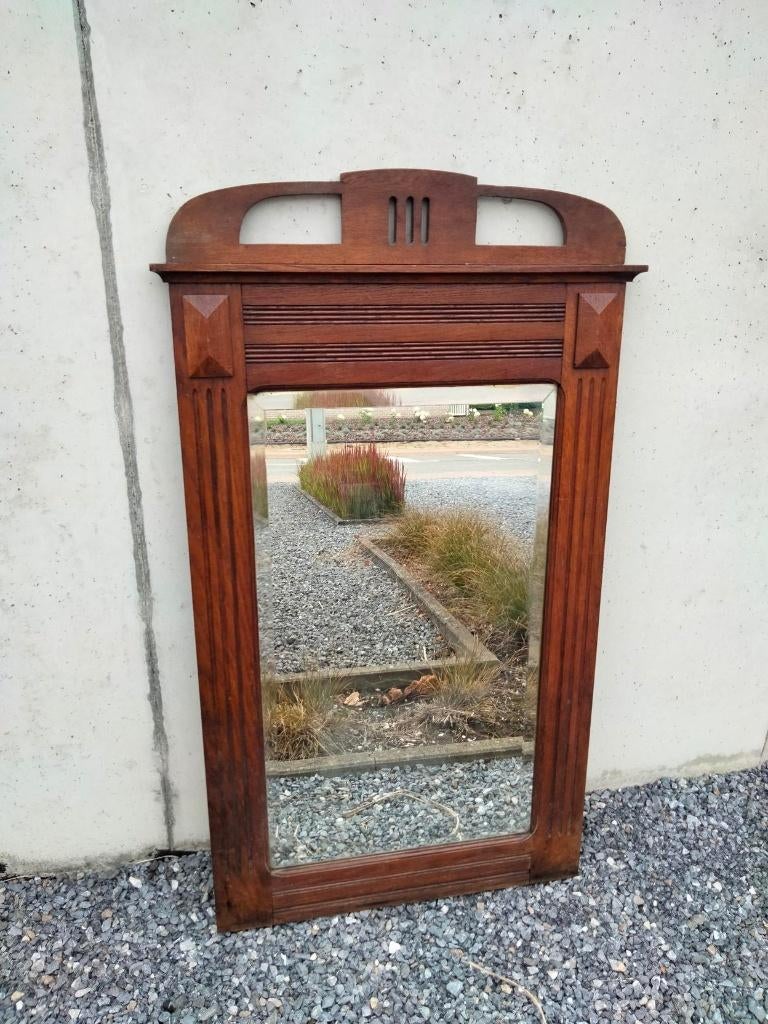 Art Deco brocante houten spiegel Haagse School ?, Antiek en Kunst, Ophalen, 50 tot 100 cm, 100 tot 150 cm
