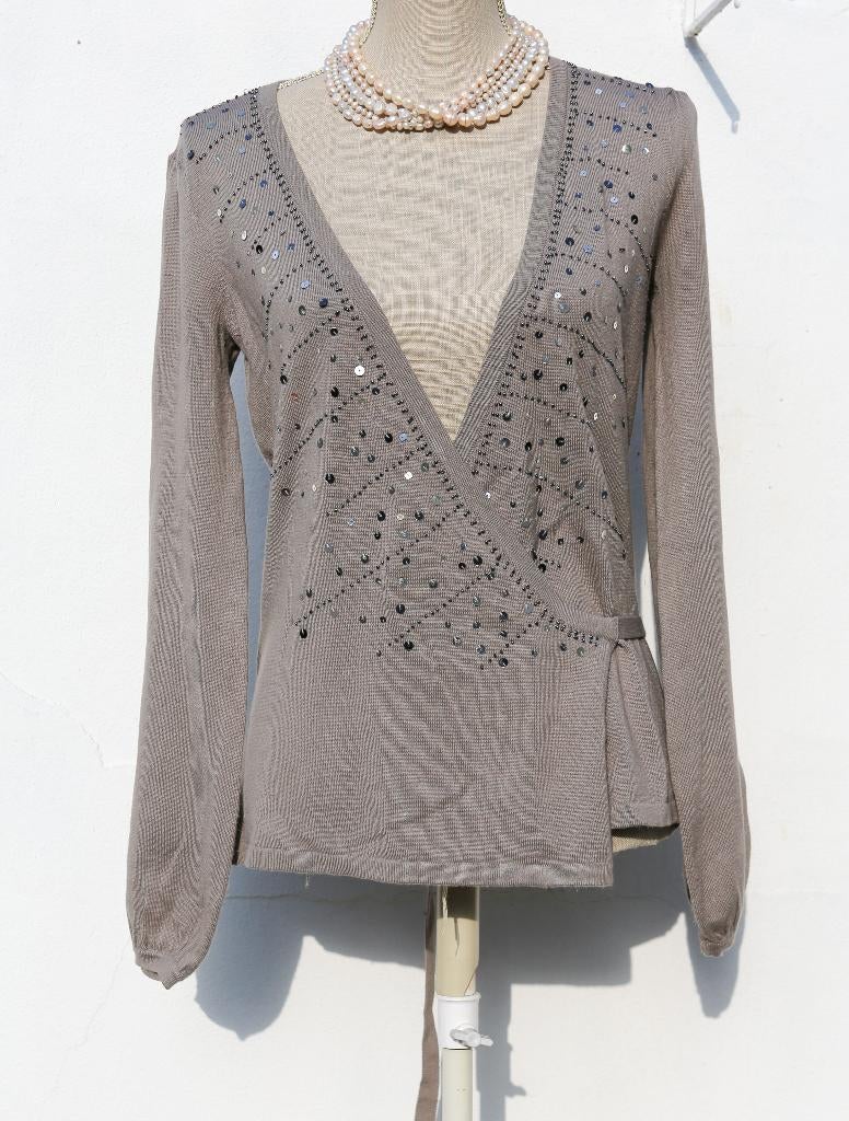 Joli cache-coeur gris à sequins 38/40, Enlèvement ou Envoi, Neuf, Taille 38/40 (M), Gris