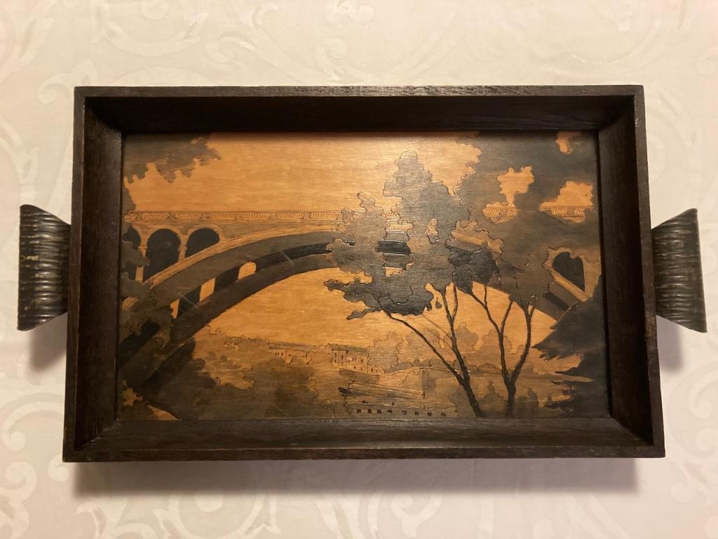 Plateau en marqueterie en bois, Maison & Meubles, Enlèvement ou Envoi, Comme neuf, Rectangulaire, Bois