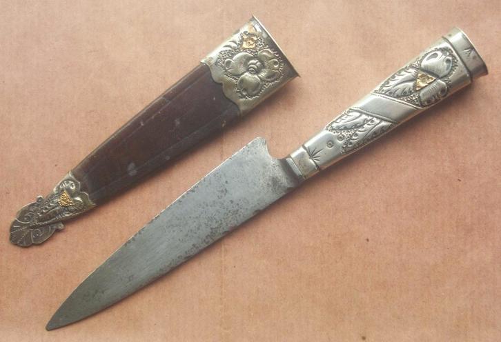 Argentine : couteau de gaucho argent & incrustations or 18 K, Collections, Objets militaires | Général, Autres, Envoi