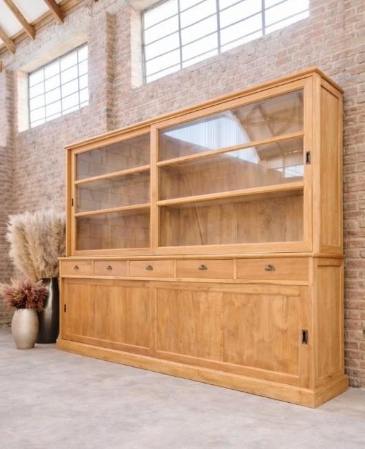 Teak buffetkast/vitrinekast GRATIS LEVERING, Huis en Inrichting, Kasten | Buffetkasten, Zo goed als nieuw, 200 cm of meer, 200 cm of meer
