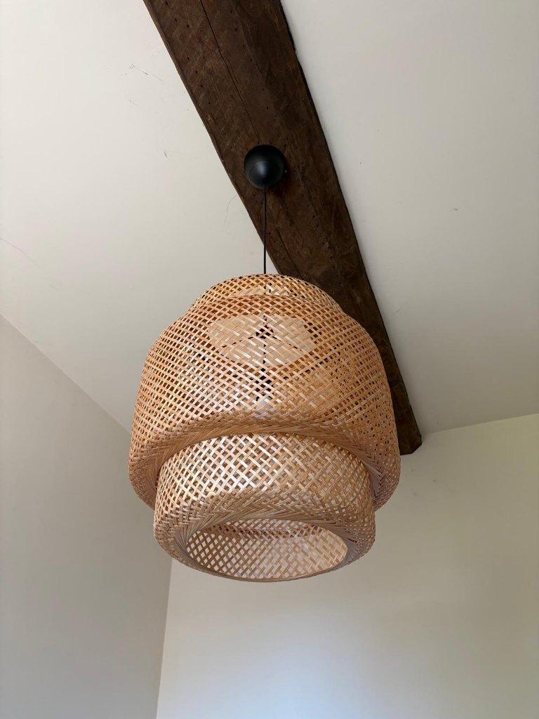 Beige Bamboe hanglamp, Ophalen, Gebruikt, Overige materialen, 50 tot 75 cm