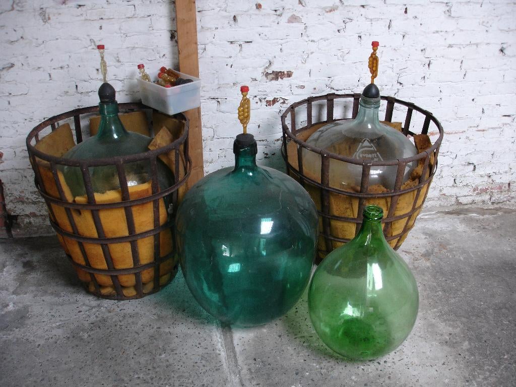 Antieke gistingsflessen, dame jeanne flessen, Ophalen, Gebruikt