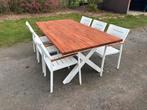 Tuinset tafel aluminium/acaciahout met 6 aluminium stoelen, Tuin en Terras, Ophalen, Zo goed als nieuw, Aluminium, Tuinset
