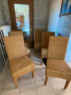6 rieten eetkamerstoelen met bijhorende kussens, Osier ou Rotin, Comme neuf, Brun, Enlèvement