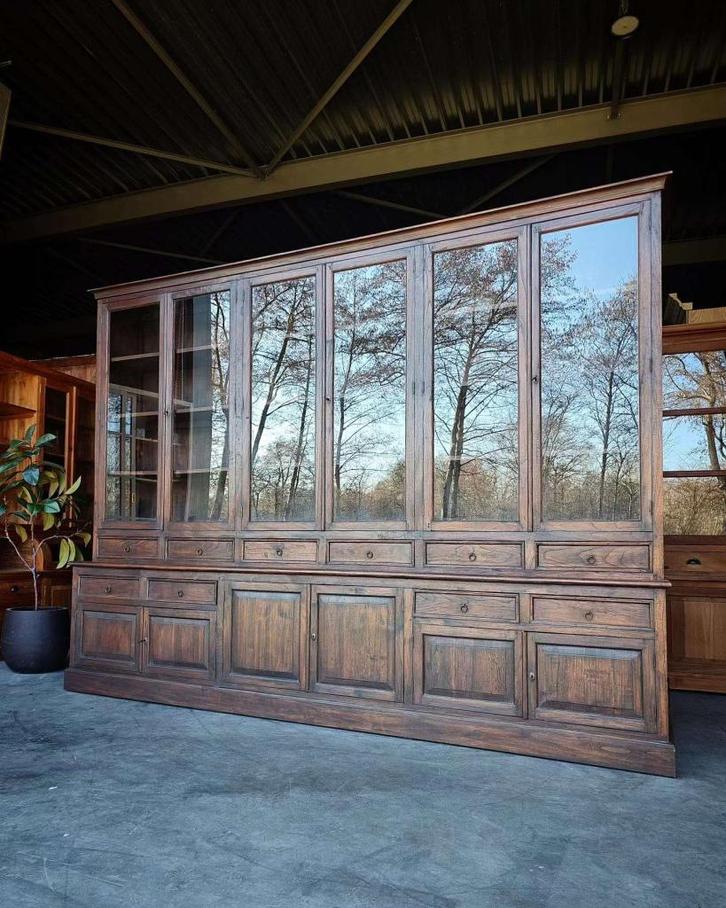 Antieke museumkast | 308cm brede Winkelvitrine |  #2710, Antiek en Kunst, Antiek | Meubels | Kasten, Ophalen of Verzenden