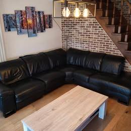 Lederen hoekzetel met elektrische relax, Huis en Inrichting, Zetels | Complete zithoeken, Gebruikt, Leer, Ophalen