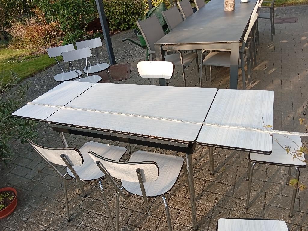 Table formica avec rallonges, chaises, tabourets, Ophalen, Kunststof, Gebruikt, 50 tot 100 cm