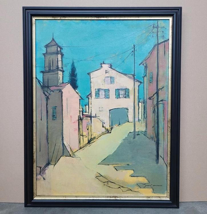 Geert REUSENS, stadsgezicht in Cagnes-sur-Mer, Antiek en Kunst, Kunst | Schilderijen | Klassiek, Ophalen of Verzenden