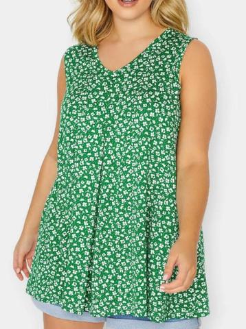 Top / débardeur vert à fleurs blanches beschikbaar voor biedingen