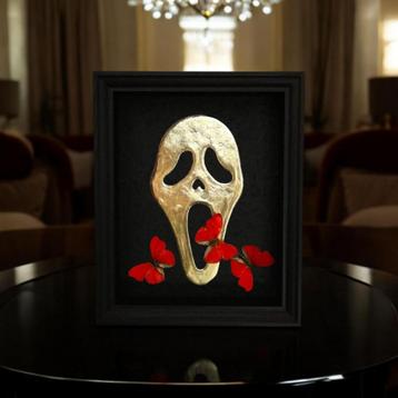 Echte vlinders op 23kt goud Scream mask verguld in lijst beschikbaar voor biedingen