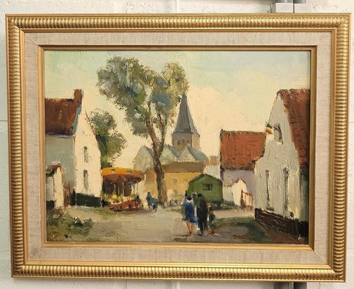 Joseph TILLEUX,  kermis in Nokere dorp, Antiek en Kunst, Kunst | Schilderijen | Klassiek, Ophalen of Verzenden
