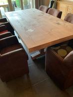 Massief eiken tafel met 7 stoelen, Huis en Inrichting, Complete eetkamers, Ophalen, Gebruikt, Landelijk, 6 tot 8 stoelen