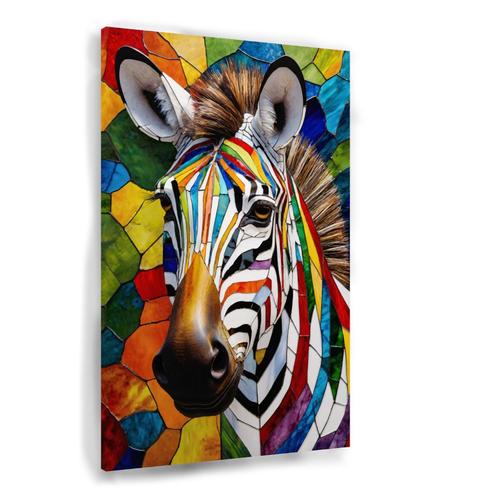 Kleurrijk Glas-in-lood Zebra Hoofd Portret canvas 60x90cm -, Huis en Inrichting, Woonaccessoires | Wanddecoraties, Nieuw, Verzenden