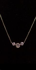 Halsketting 14kt geelgoud 1.50ct Diamanten + IGI Certificaat, Handtassen en Accessoires, Kettingen, Ophalen, Nieuw, Met edelsteen