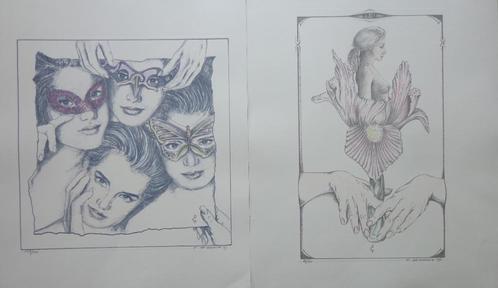 PAUL DE COCKER/ LOT 2 STUKS / SENSUEEL / KLEURLITHO 42x36cm, Antiek en Kunst, Kunst | Litho's en Zeefdrukken, Ophalen of Verzenden