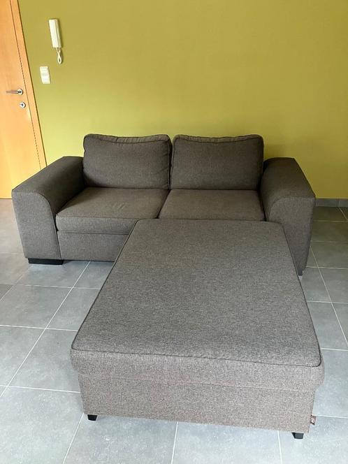 Salon tweezit met grote poef, Huis en Inrichting, Zetels | Zetels, Gebruikt, Rechte bank, Driepersoons, 200 tot 250 cm, 100 tot 125 cm