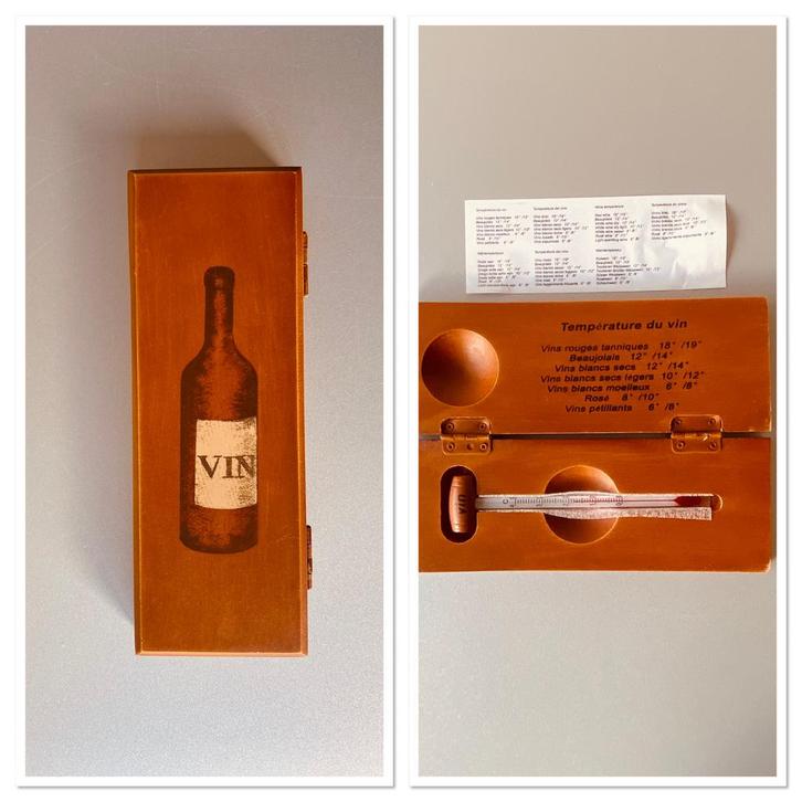 🍄. Mooie Wijnthermometer in Houten doos, Verzamelen, Wijnen, Zo goed als nieuw, Ophalen of Verzenden