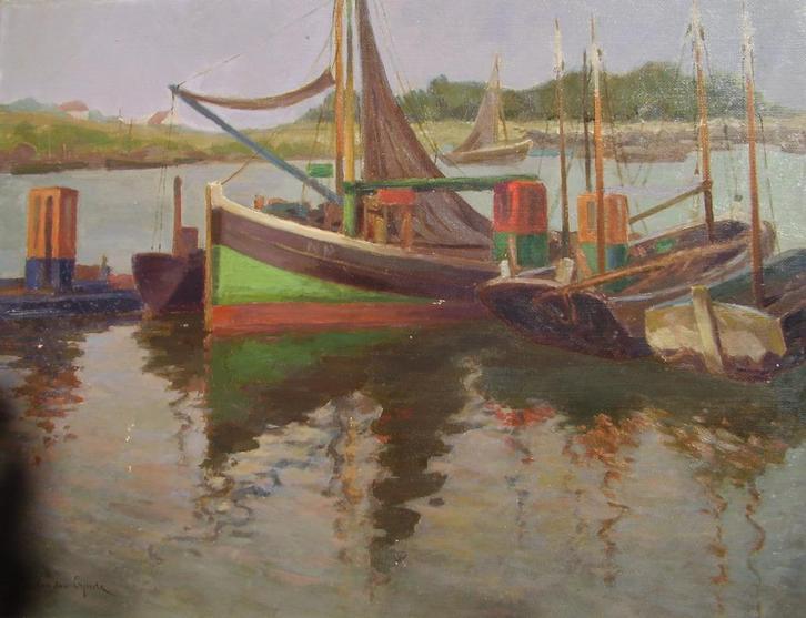 Vissersboten Nieuwpoort / Louis Van den Eynde, Antiek en Kunst, Kunst | Schilderijen | Klassiek, Verzenden