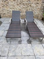 2 Ligbedden bruin met bijpassende kussens, Tuin en Terras, Ophalen