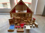Goki houten poppenhuis met meubels, Kinderen en Baby's, Speelgoed | Poppenhuizen, Ophalen, Gebruikt, Poppenhuis