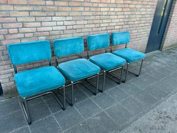 4 Blauwe Ribstof stoelen beschikbaar voor biedingen