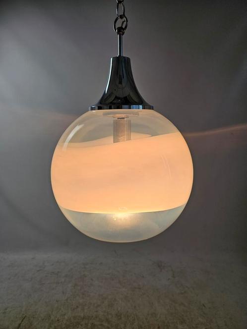 Hanglamp glas en chroom Carlo Nason voor Mazzega, Huis en Inrichting, Lampen | Hanglampen, Gebruikt, Glas, Ophalen of Verzenden