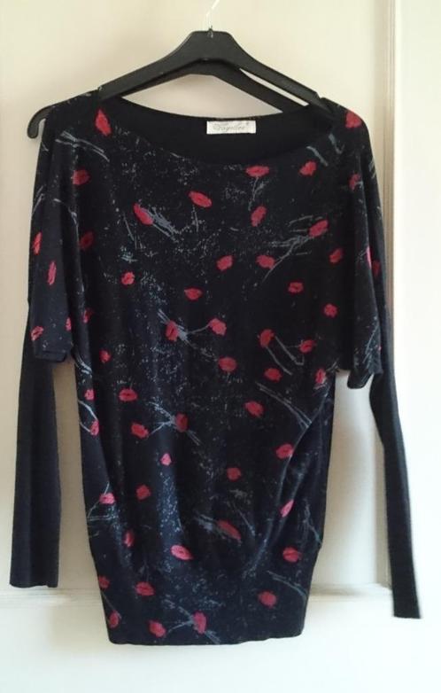 fijne trui zwart print rood grijs soort vleermuis mouw TU, Vêtements | Femmes, Pulls & Gilets, Comme neuf, Taille 36 (S), Noir