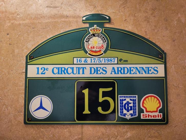 Oude plaquette van Royal Vetran Car Club Belgium 1987, Verzamelen, Merken en Reclamevoorwerpen, Zo goed als nieuw, Reclamebord