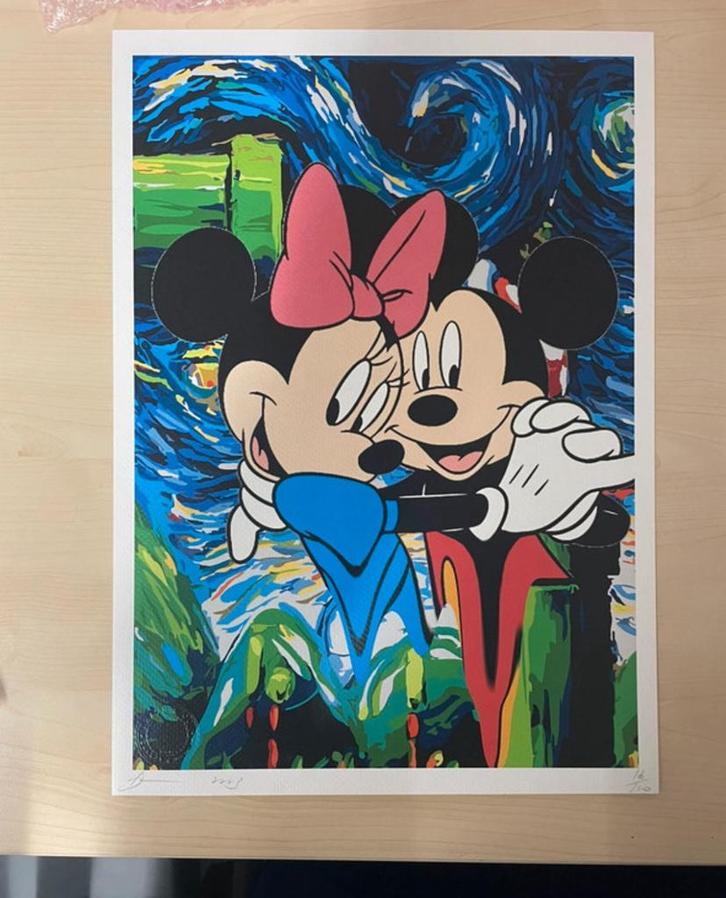 Minnie en Mickey Mouse zeefdruk in beperkte oplage, Antiek en Kunst, Kunst | Litho's en Zeefdrukken, Verzenden