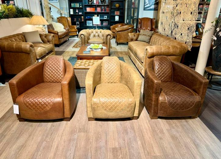 NIEUW: Diverse Aviator fauteuils Cognac zetels chesterfield, Huis en Inrichting, Fauteuils, Zo goed als nieuw, Leer, Ophalen of Verzenden