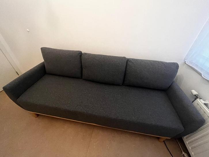 3-zits slaapbank middengrijs, Huis en Inrichting, Slaapkamer | Slaapbanken, Zo goed als nieuw, Overige maten, 200 cm, Grijs, Ophalen