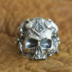 Skull ring met vrijmetselaar symbool - 925 Zilver, Verzenden, Nieuw, Dame of Heer, Zilver