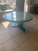 table basse lourde en chêne plein et verre épais, Rond, Comme neuf, 100 à 150 cm, Enlèvement