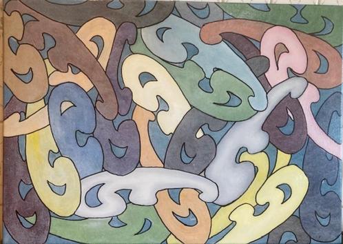 EIGEN OLIEVERFSCHILDERIJ  MODERN MET NEGENS, Antiek en Kunst, Kunst | Schilderijen | Klassiek, Ophalen